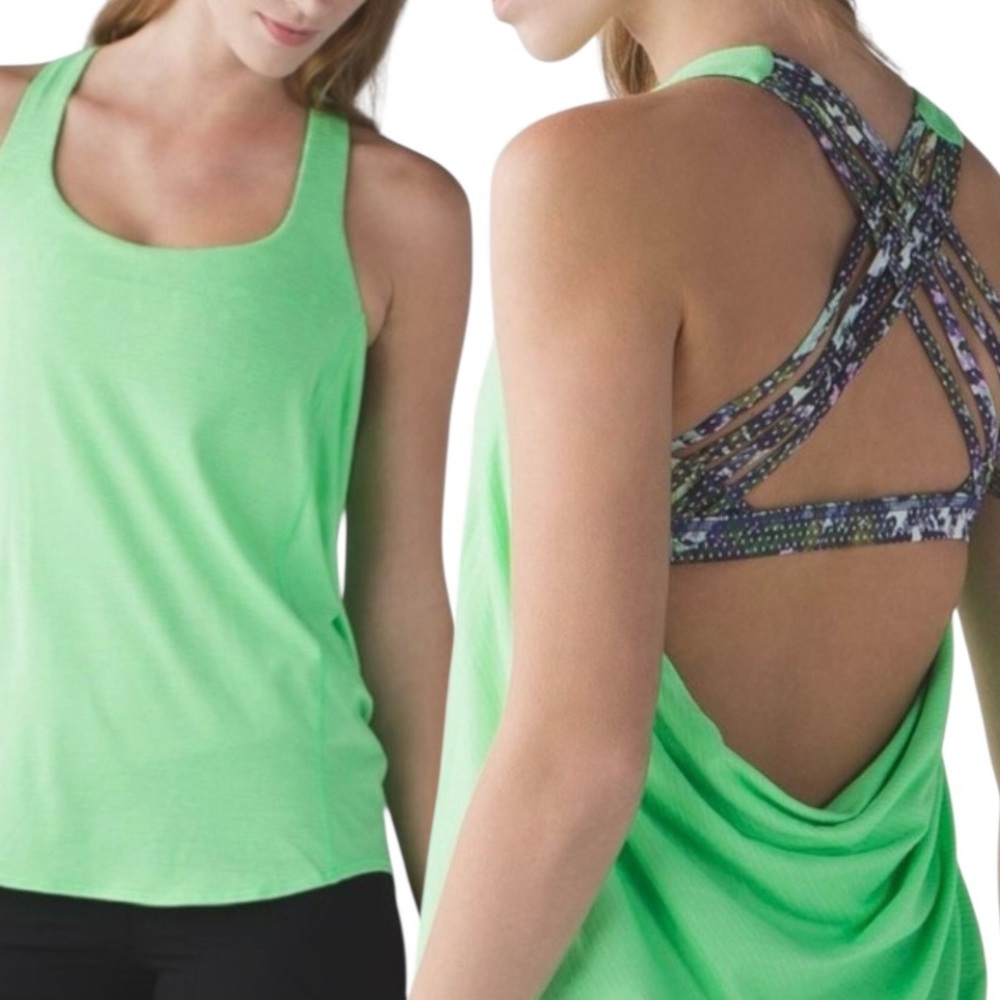 Lululemon Wild Tank Pistachio green Floral Sport White Multi Workout Athletic 4